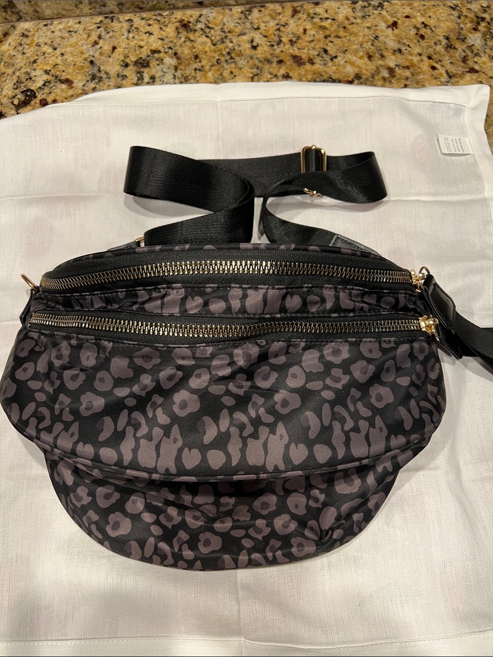 New crossbody Bum Bag black with grey leopard print Sling Bag